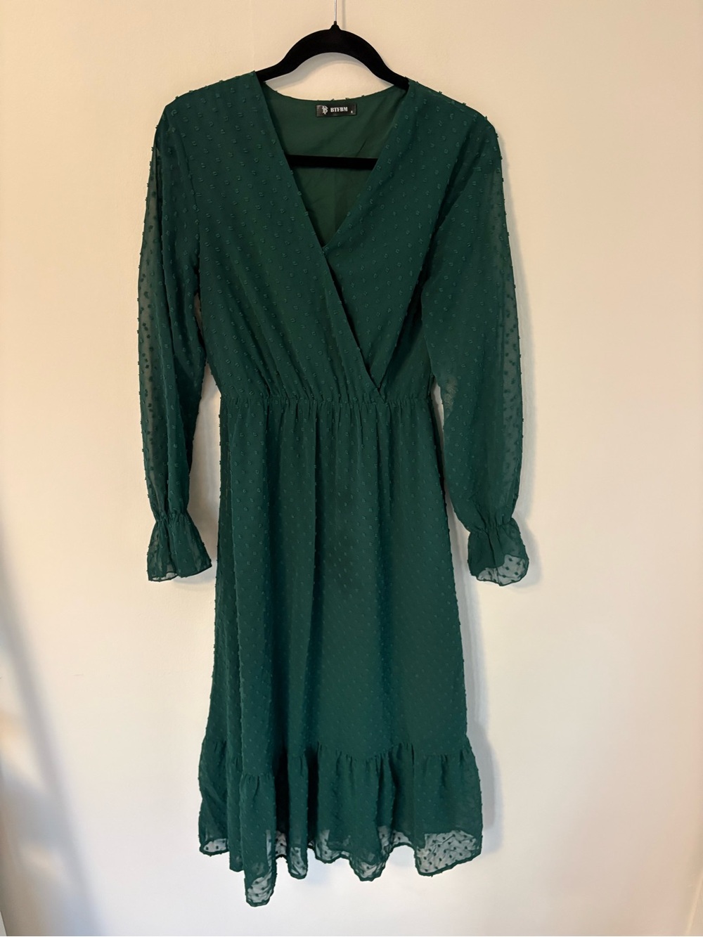Green Swiss Dot Wrap Dress BTFBM